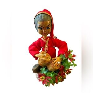 VTG MCM Asian PIXIES Elves Wood Look Bongo Drums Instruments Christmas Hong Kong